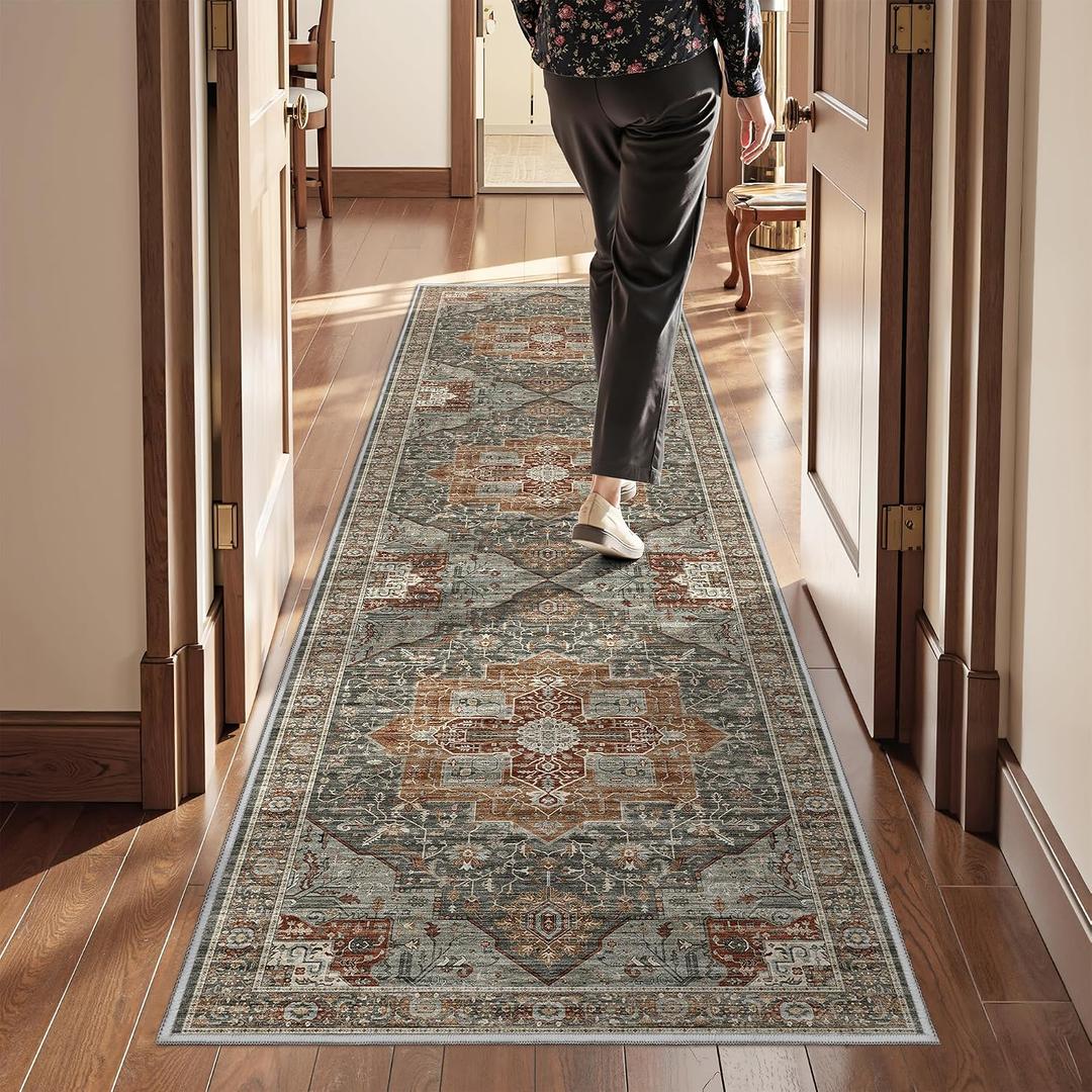 Kitchen Runner Rug Non Slip Washable 2.5x8, Soft Low Pile Entryway Rug Runners for Hallways,Carpet Runner for Living Room,Kitchen, Laundry, Bathroom(Grey/Brown/Tan,2.5'x8')