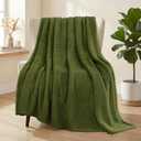 Whale Flotilla Extra Large Fuzzy Fleece Throw Blanket for Couch, 50x70 Inch Fluffy Warm Soft Jacquard Blankets for All Season, Lightweight and Cozy, Olive