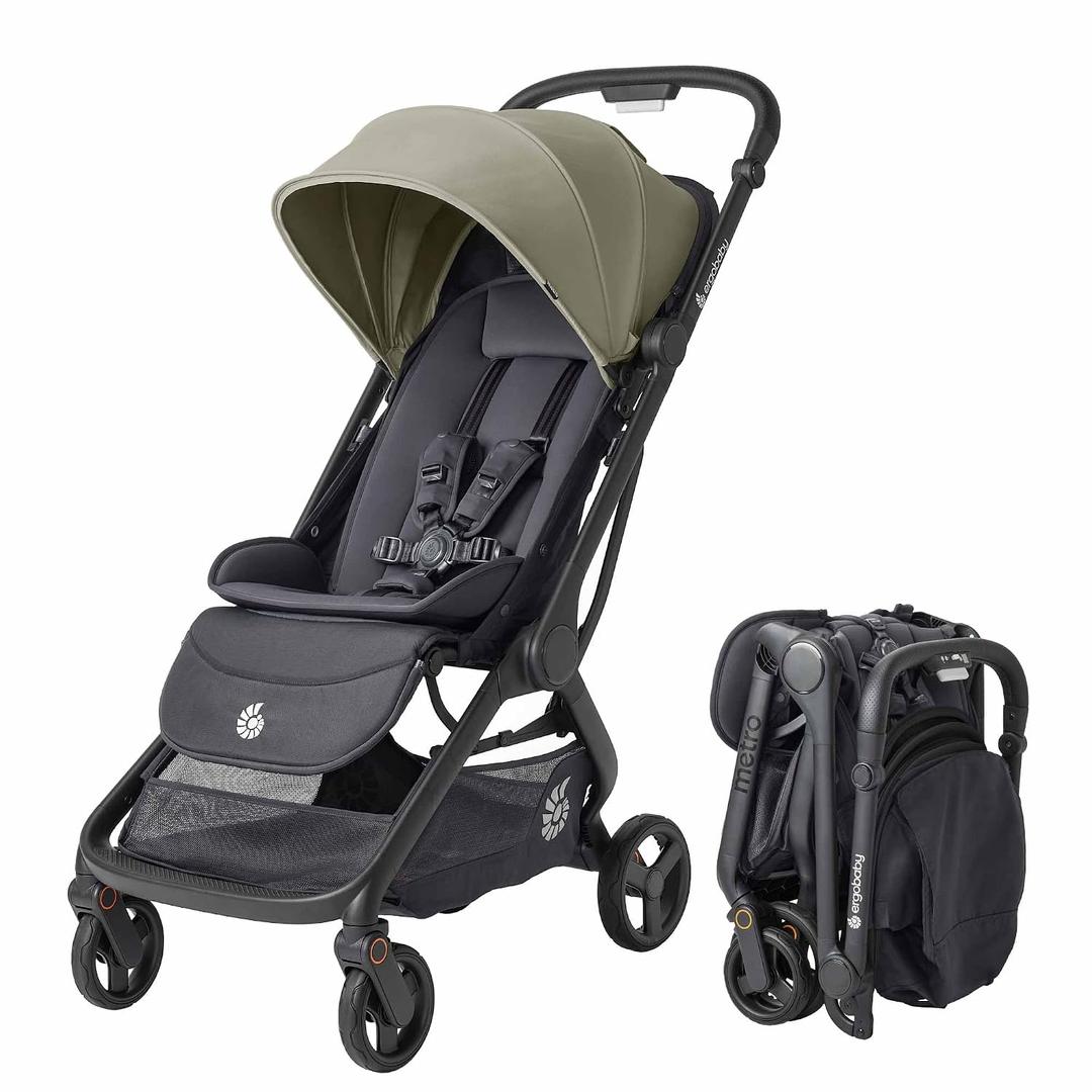 Ergobaby Metro 3 Baby Stroller for Newborns, Infants, and Toddlers - Travel Stroller with One-Hand Fold, Near-Flat Recline, Adjustable Handlebar - Soft Olive