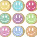 FYSUIMU 45 Pcs Boho Smile Face Cutouts Groovy Happy Face Cut-Outs Colored Preppy Paper Cutting with 100 Pcs Glue Points for DIY Crafts Back to School Classroom Bulletin Board