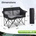 SUWT Foldable Double Camping Chair, 2 Person Heavy Duty Oversized Loveseat Supports 800 LBS, with Cup Holders & Side Pocket, 600D Oxford Fabric for Camping, Picnic, Beach (Black & Gray), 1 PCS