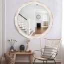 HOITUZYUS Farmhouse Round Wood Mirror 30 Inch, Rustic Boho Circle Decorative Mirrors for Bathroom, Living Room, Entryway, Bedroom, Hallway
