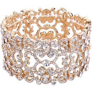 EVER FAITH Women's Austrian Crystal Bride Heart Art Deco Elastic Stretch Bracelet Clear (Clear Gold-Tone), Item Display Length: 6.7 Inches