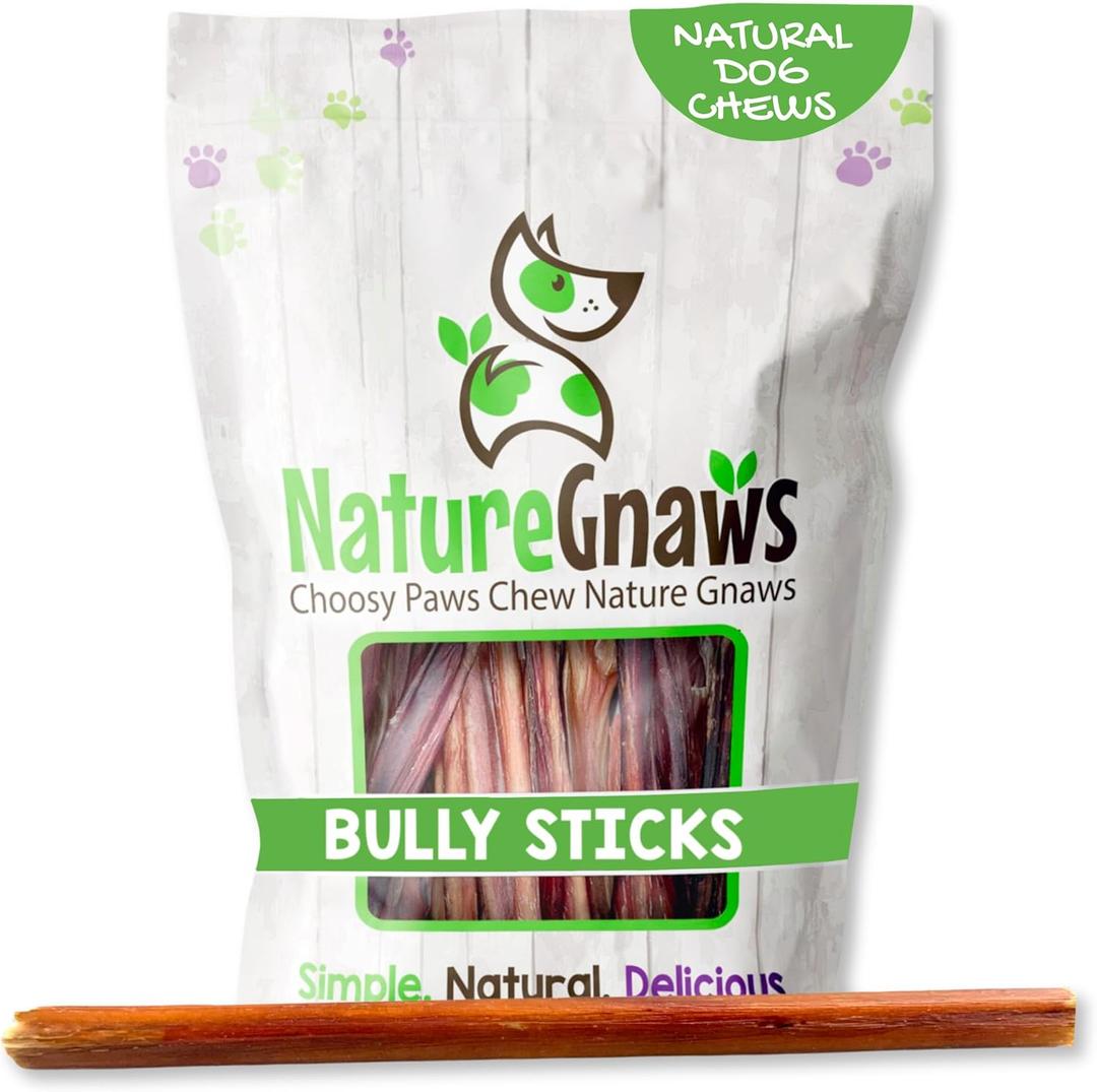Nature Gnaws Large Bully Sticks for Dogs 11-12" (5 Count) - Thick Long Lasting for Aggressive Chewers and Large Dogs - Natural Beef Dog Chew Bones (EXP 12/01/25)
