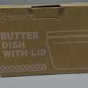 Nucookery Ceramic Butter Dish, Embossed Butter Keeper with Wood Lid for Countertop, Butter Holder and Container with Double Silicone Seal (Fan Pattern)