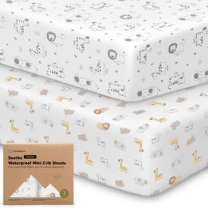 2-Pack Pack and Play Sheets, Waterproof Mini Crib Sheets Fitted - Organic Cotton Pack N Play Sheets for Graco Pack and Play Mattress, Playard Baby Crib Sheets, Neutral for Boy,Girl,Toddler(KeaSafari)