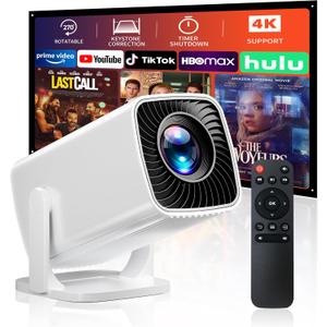 Mini Projector, Portable Projector 4K & Full HD 1080P Support, 270° Rotation Outdoor Projector, Movie Projector Compatible with Smartphone, TV Stick, Laptop, PS4, HDMI, USB (No WiFi or Bluetooth)
