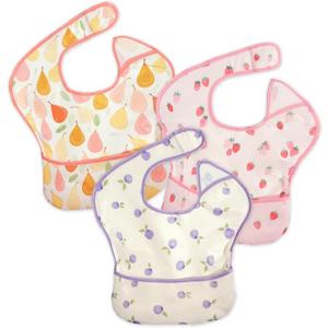 3-Pack Waterproof Baby Bibs for Eating - Lightweight Feeding Bibs, Mess Proof, Baby Essential Must Have for Eating (Fruit)
