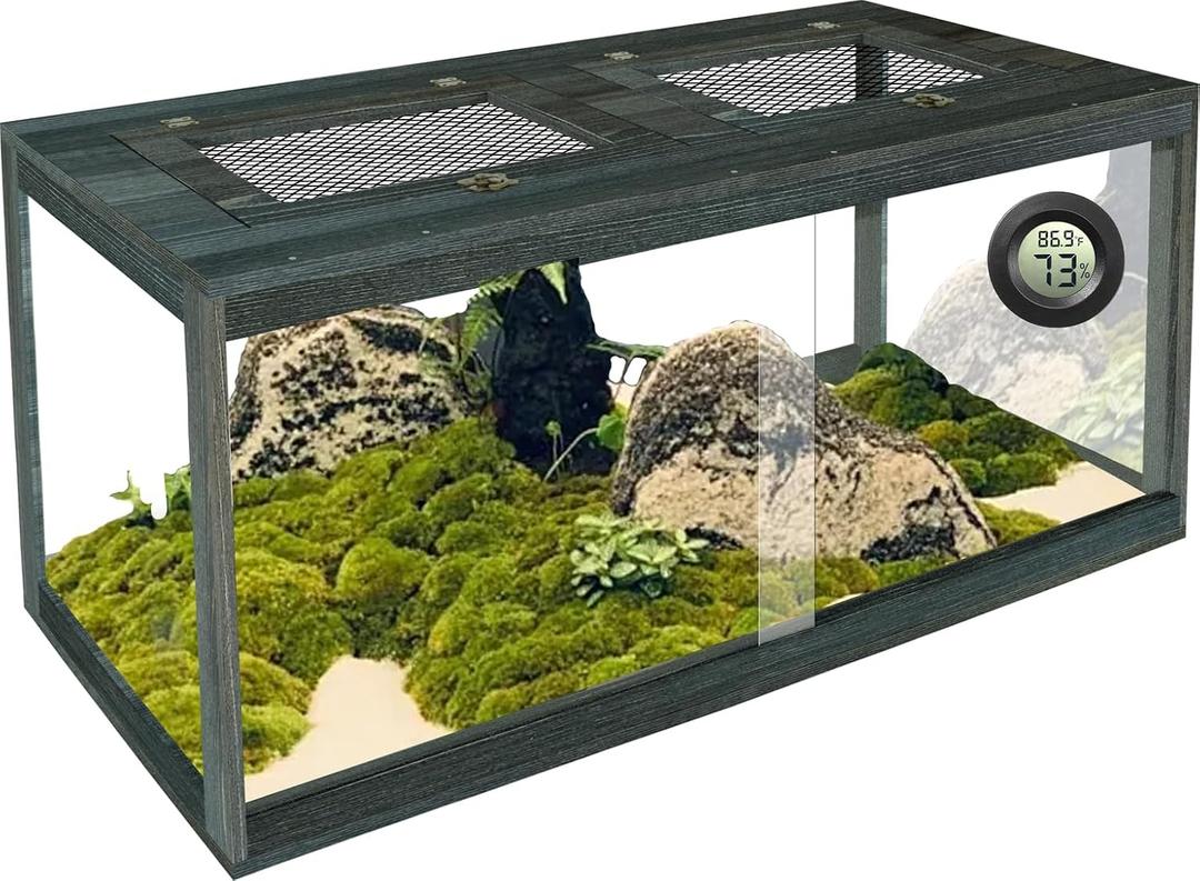 67 Gallon Reptile Tank, Lockable Sliding Door Bearded Dragon Tank with Metal Mesh Roof, Front Opening Terrarium for Lizards, Leopard Gecko, Snake (Black Gray, 40" x 20" x 20")