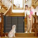 Reinforced Retractable Dog Gate for Stairs 55 Inch Adjustable Brackets and Detachable Latches Retractable Baby Gate Retractable Mesh Gate for Kids and Pets Banister to Banister Mesh Pet Gate for Stair (Black)