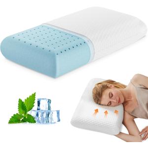 DUMOS Memory Foam Pillows for Sleeping 1 Pack, Bed Pillows for Adults with Washable Cover and Breathable Mesh, Gel Cooling Pillow for Back and Side Sleeper Support, White