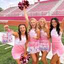 Lonfliness 24Pcs Cheer Clear PVC Gift Bags with Handles And Ribbon Bow Bulk 8 X 8 X 3in Cheerleading Goodie Treat Bags Cheer Team Present Tote Bag for Cheerleader Teammates Party Supplies(Pink)