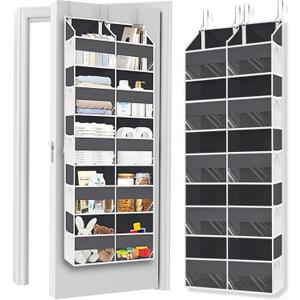 Over the Door Organizer 5 Tiers, Extra Large Behind Door Storage of 10 Compartments, 80 lbs Weight Capacity Over Door Organizer, Door Hanging Organizer for Closet, Diaper Organizer, Room storage (Grey)
