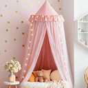 Bed Canopy with Star Lights, Double Layer Bed Canopy for Girls, Princess Canopy Bed Curtain for Twin Bed, Breathable Kids Dreamy Play Tent Room Castle Reading Nook, Machine Washable, 26''x125'' - Pink