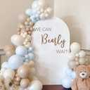 Baby Shower Balloon Arch Backdrop with Little Bear Theme Wall Stickers, We Can Bearly Wait Wall Decor Stickers, Blue and Beige