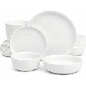 Gibson Home Oslo Dinnerware Set for 4, 16-Piece White Porcelain Plates and Bowls Ceramic Dish Set | Microwave & Dishwasher Safe