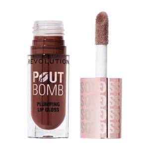 Revolution, Pout Bomb Plumping Lip Gloss, Buildable, High Shine for Hydrating, Plumping Finish, Buildable Color, Vegan & Cruelty-Free, Espresso Cool Nude & Brown, 0.15 fl oz