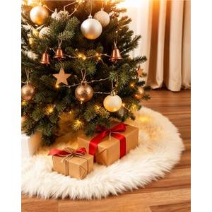 COOLWUFAN 60 Inches Faux Fur Christmas Tree Skirt for Xmas Tree Holiday Party Decorations White Plush (White)
