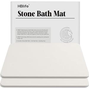 HBlife Stone Bath Mats for Bathroom Floor Set of 2, Quick Dry Diatomaceous Earth Bath Mats, Large Stone Drying Mat for Kitchen Counter (23.5" X 15")