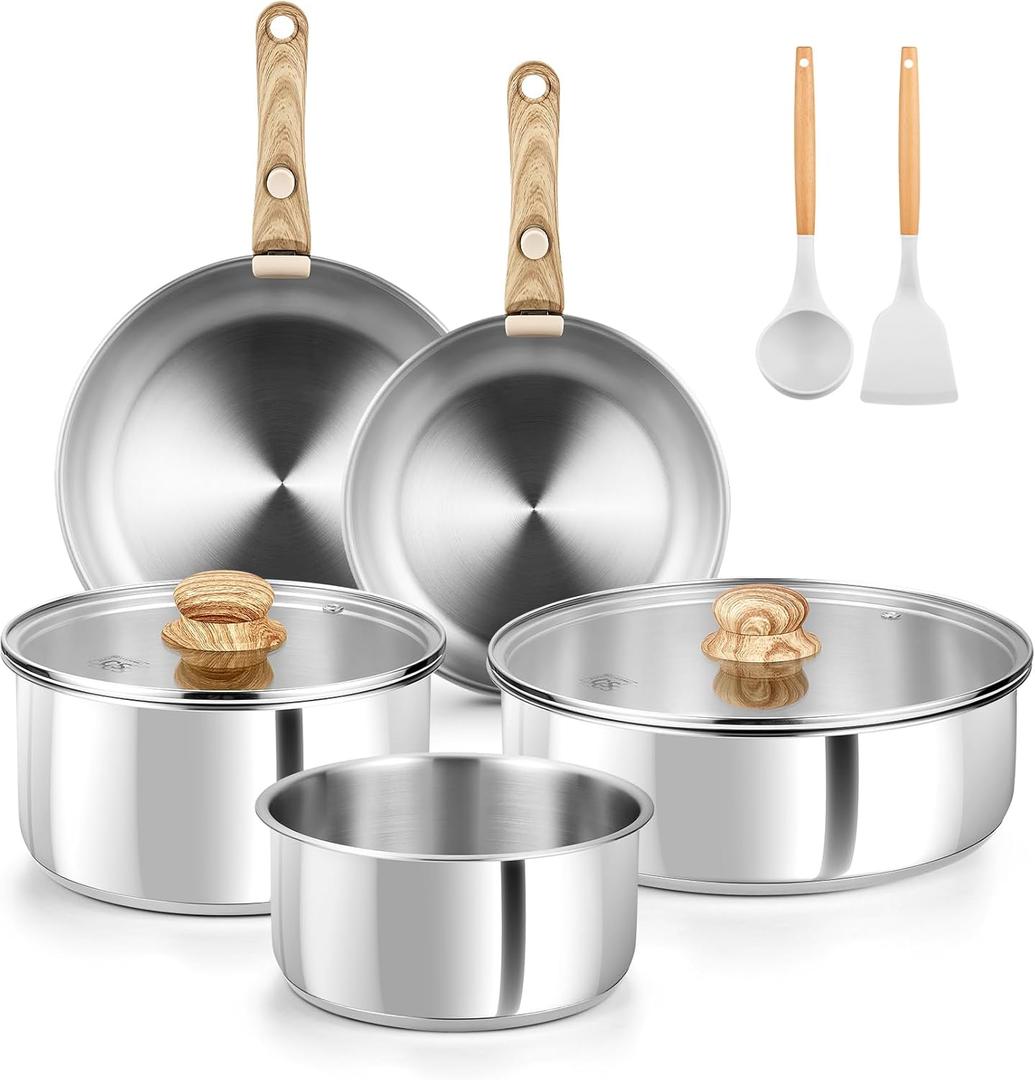 KOCH SYSTEME CS Stainless Steel Cookware Set, 18/10 Stainless Steel Pots and Pans Set 11PCS, Detachable Handle Pots and Pans for Easy Storage, Removable Handle Cooking Set, Induction Compatible