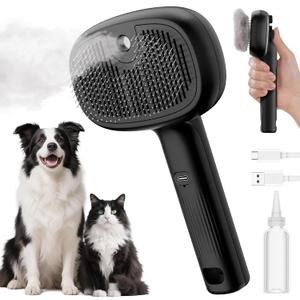 Pecute Cat Steam Brush, Self-Cleaning Steam Cat Brush with 2 Water Spray Modes, Large Capacity Tank, Steaming Renu Dog Brush for Shedding Massaging Grooming, Cool Mist Only (Black)