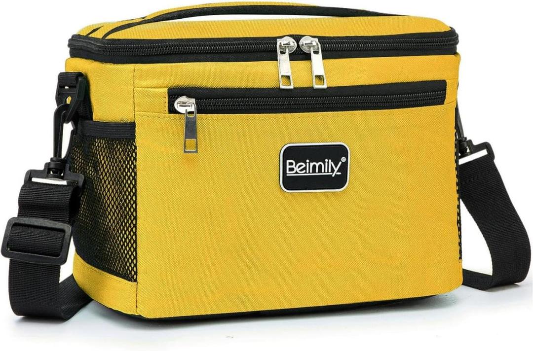 BEIMILY Lunch Box for Men/Women,Small Insulated Lunch Bag Tote,Small Lunch Bag for Work,Adult Lunch Box,Reusable Leakproof Soft Cooler Bag with Adjustable Shoulder Strap, Yellow