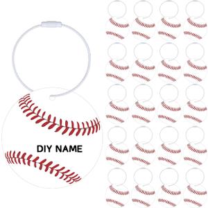Liliaafar 24 Pcs Baseball Luggage Tags Bulk Baseball Ball Bag Tags for Travel Suitcase Keychain DIY Accessories 2.8'' PVC Name Labels Number ID Card with Metal Ring for Team Gifts