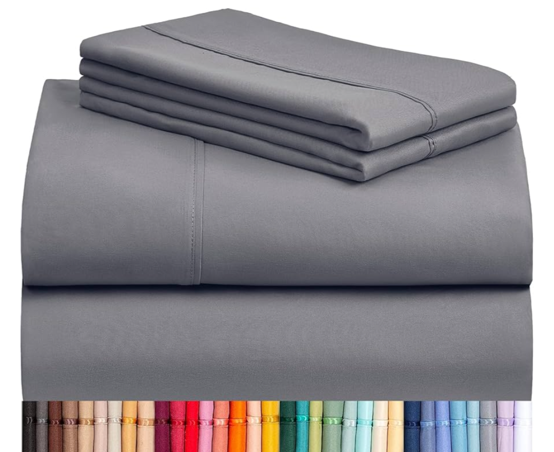 LuxClub 4 PC King Size Sheet Set Deep Pockets 18" Wrinkle Free Cooling Bed Sheets Machine Washable Hotel Bedding Silky Soft - Light Grey King