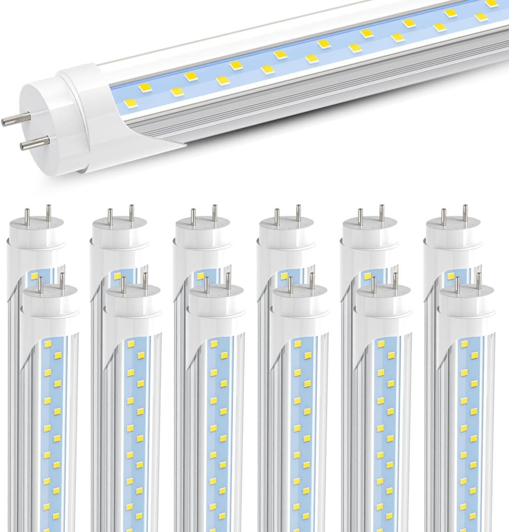 JESLED 4FT LED T8 Type A+B Tube Lights, 24W(65W Equivalent), 3200LM, 6000K Single or Double End Powered, Plug and Play or Ballast Bypass, 4 Foot T10 T12 Fluorescent Bulbs Replacement, Clear(12-Pack)