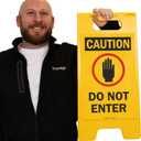 SmartSign Folding Floor Sign, Legend "Do Not Enter" with Graphic, 25" high x 12" wide, Black/Red on Yellow