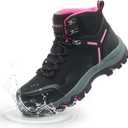 Kezhiho Waterproof Steel Toe Boots for Women Wide Width Non Slip Work Boots Lightweight Slip Resistant Safety Shoes Indestructible Construction Composite Toe Sneakers (7.5 Wide, Pink)