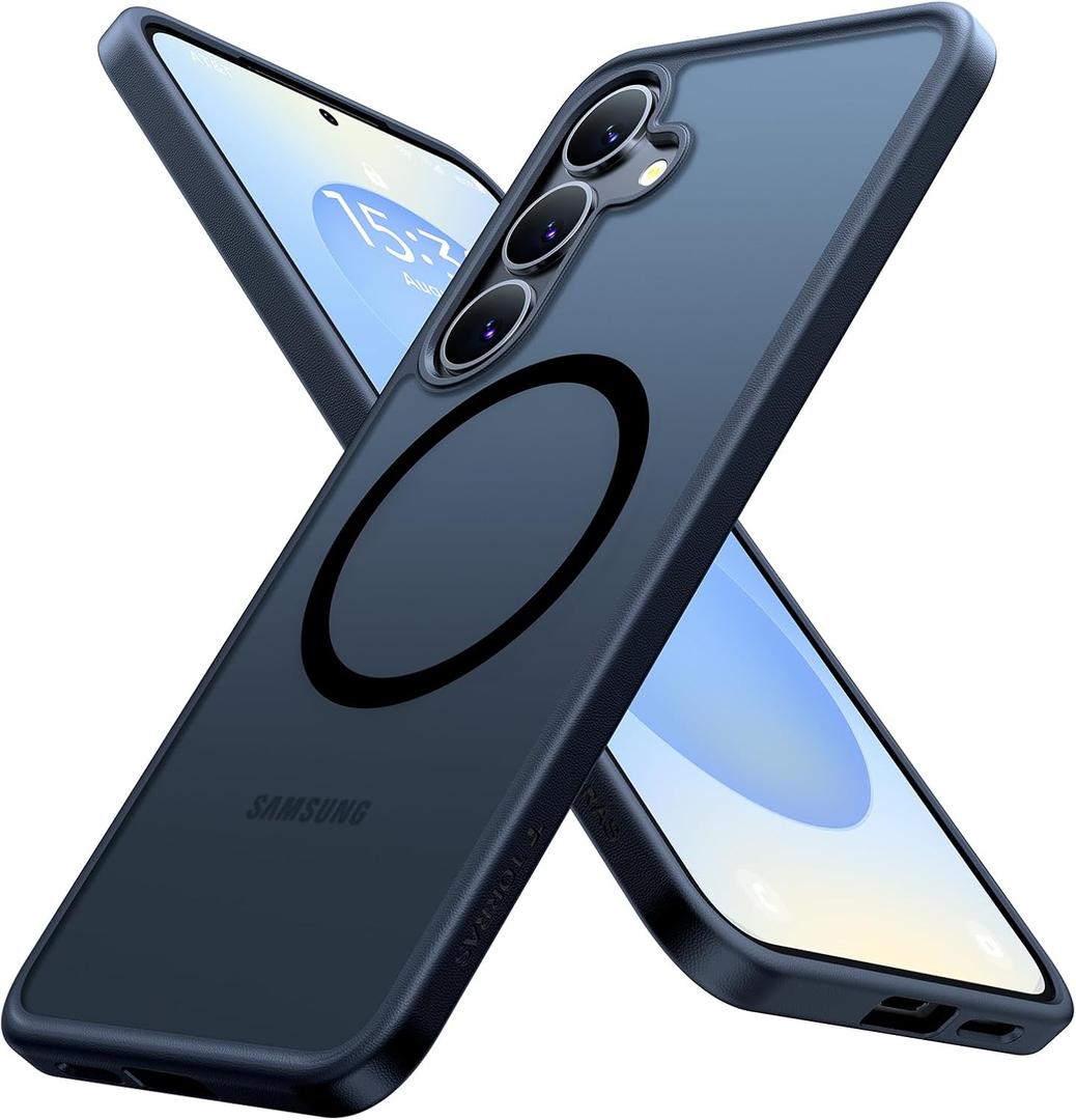 TORRAS Magnetic Shockproof for Samsung Galaxy S25 Case, [Fit for MagSafe] [4X Military Grade Rugged Durable Protection] Translucent Hard Back Slim Case for Samsung S25 Case Anti-Fingerprint, Black (S25 6.2")