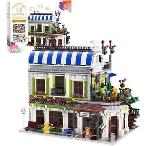 NETEHU Romantic Restaurant Building Toys, Flowers City Hotel House Building Kit with Bear Mini Bricks, City Street House Construction Toys, 2107Pcs Mini Bricks