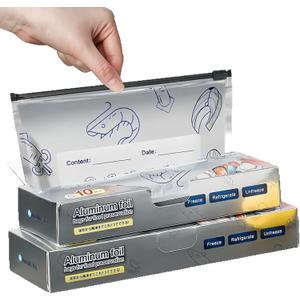 2 x Reusable Aluminum Foil Bags, Freezer Safe & Leak Proof Stand Up Storage Bags with Zipper for Meat Seafood Vegetables, Heavy Duty BPA Free Food Storage Containers (Medium)