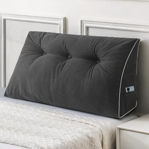 Sasttie Headboard Pillow Twin/Twin XL, Wedge Pillow Headboard for Dorm, Triangular Daybed Backrest Cushion for Sitting or Reading in Bed, with Removable Washable Cover, Dark Grey