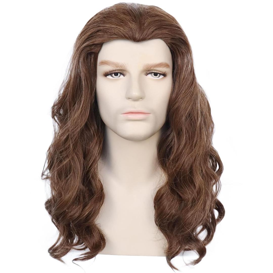 Mens Brown Wig 80s Hippie Man Wig Long Wavy Brown Male Hair for Halloween Cosplay Costume Mens Brown Wig 80s Hippie Man Wig Long Wavy Brown Male Hair for Halloween Cosplay Costume