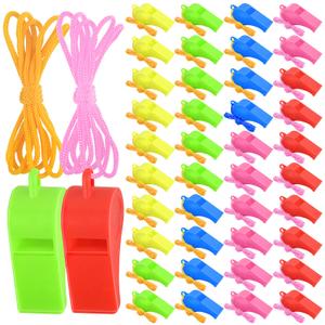 200 Pieces Plastic Whistles with Lanyard Loud Whistles Emergency Whistles Bulk for Trainning Outdoor Hiking Sports Coaches Teacher Referees Whistle