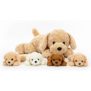Chirpy Chums Classic Dog Family Mommy Labradoodle with 4 Puppies 17 Ultra-Soft Plush Stuffed Animal Toy Zipper Belly Surprise for Cuddles, Play & Gifts 5-Piece Puppy Set for Kids Ages 3+