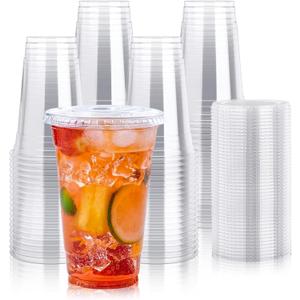 Lilymicky 60 Sets 24 oz Clear Plastic Cups With Flat Lids, 24 Ounce Disposable Drinking Cups With Lids for Ice Coffee, Smoothie, Slurpee, or Any Cold Drinks (EXP 08/21/26)