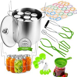 Canning Pot Water Bath Canner 20quart Stock Pot, Stainless Steel Canning Supplies Starter Kit Canner Tools Beginners Canning Kits Accessories with Rack, Tongs, Jar Lifter, Full Canning Set