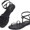 Trary Women's Flat Sandals, Strappy Cross Lace Up Ankle Strap Summer Dressy Beach Shoes, Lightweight Open Toe Gladiator Shoes Tie Up Sandals for Women, Size 10