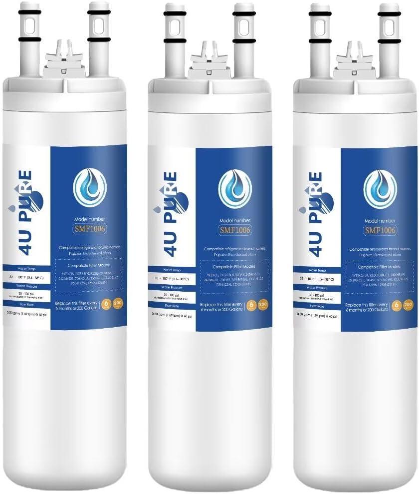 WF3CB Refrigerator Water Filter, Replacement for Pure Source 3, 706465, 242086201, 242086203, 242294501, 242069601, AP4567491, WF425, 3 Pack (Height 9 inches)