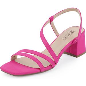 IDIFU IN3 Strappy Heels for Women - Low Block Chunky Heels - Open Square Toe Slingback Sandals - Comfortable & Trendy Dress Shoes for Women's Wedding, Bridal & Prom (6, Hot Pink Suede)