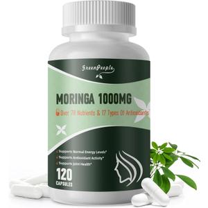 Moringa Capsules 1000mg with Turmeric, Green Tea & Ginger Extract - 7-in-1 Superfood Supplement for Energy, Immune Support & Joint Comfort - Vegan, Non-GMO Antioxidant Blend for Men & Women, 120 Ct, Best By: 04/2027
