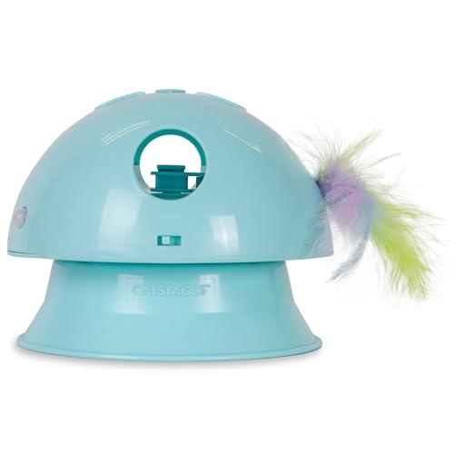 Catstages 2-in-1 Dart N’ Dash Electronic Feather Cat Toy, Motion-Activated, Ball Track Add-On, Blue