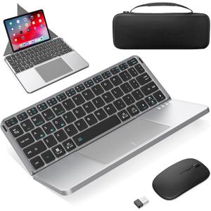 Foldable Keyboard and Mouse, MEKO Folding Wireless Bluetooth Keyboard and Mouse Combo Portable Travel Keyboard with Touchpad and Holster Stand for Business Travel Compatible Mac Laptop iPad Tablet