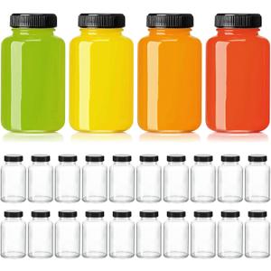 KEYWING 24 Pack 4oz Juice Shot Bottles with Caps- Small Glass Jars for GingerWellness Shots,Whiskey - Travel mini Reusable Wide Mouth Clear bottles- Leakproof, Dishwasher Safe.