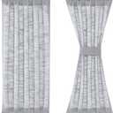 FMFUNCTEX Grey French Door Curtains for Sliding Glass 40 Inches Long Half Privacy Semi Sheer Linen Texture Window Panels Front Back Tiebacks Attached 1 Panel