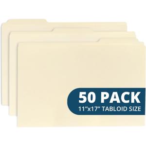 Blue Summit Supplies 11x17 Folders for Blueprints, Plans, Drawings, and Construction, Manila 11x17 File Folders, Bulk 50 Pack