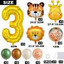 14Pcs Extra Large Tiger, Giraffe & Lion Safari Animal Balloon Set for 3rd Birthday Decorations - Jungle Themed Party & 40" Gold Numeral Foil Balloons (Animal Theme, 3)